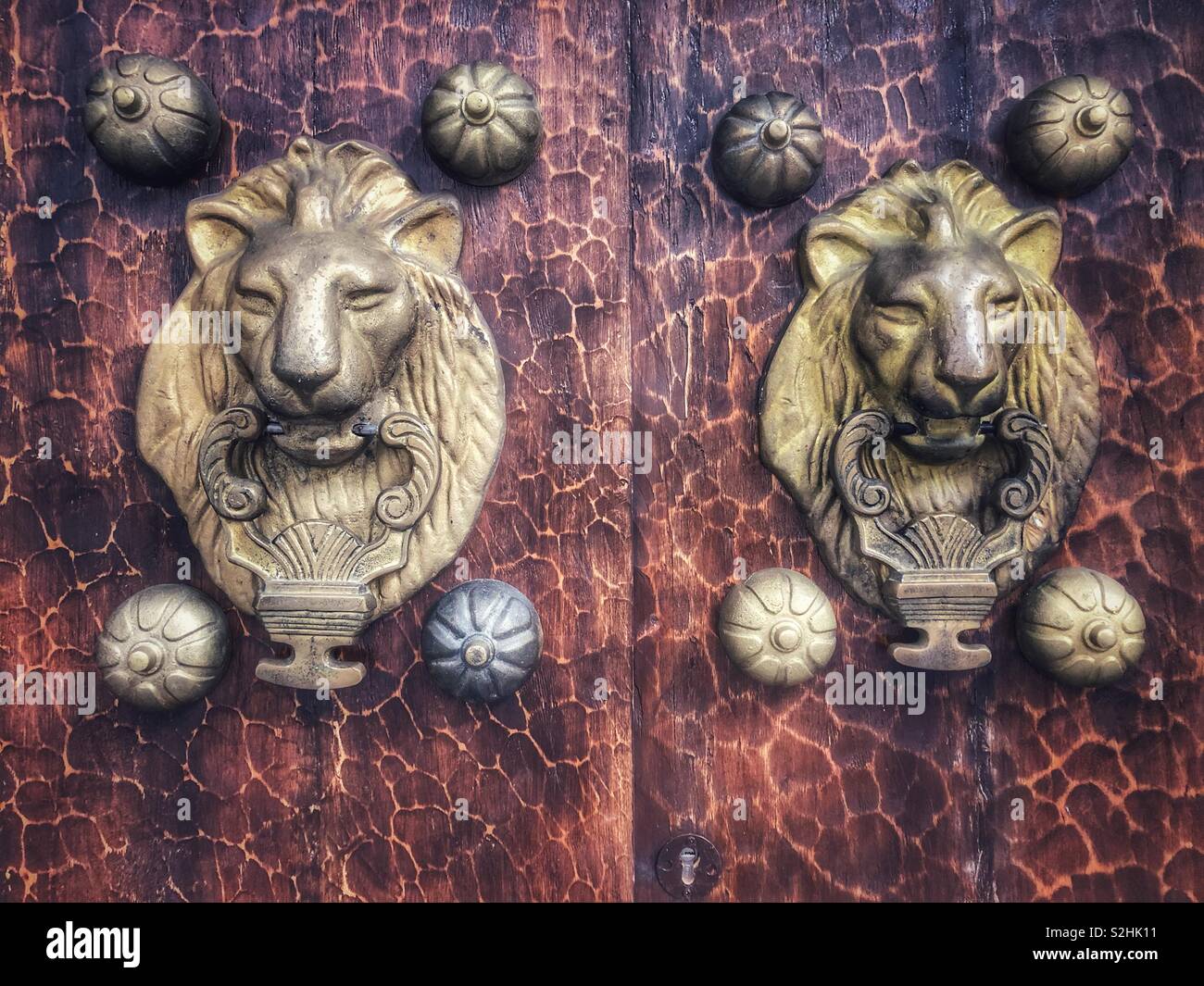 Tête de Lion heurtoirs de porte, dans la vieille ville de Carthagène, Colombie. - Image de stock capturée avec un smartphone