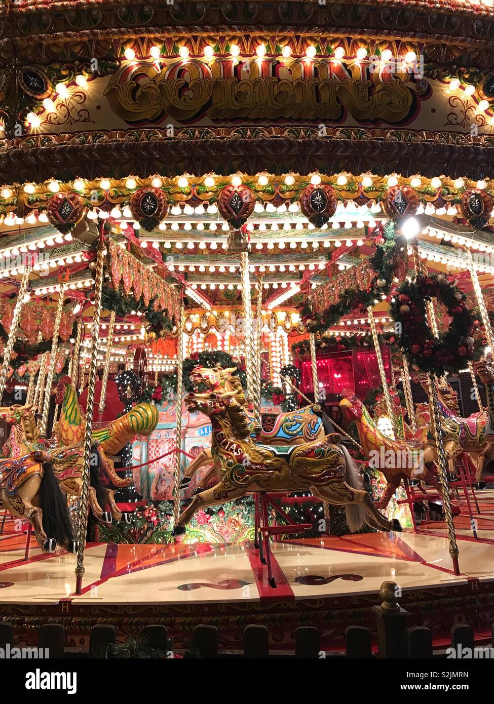 Carousel au Marché de Noël de Leeds Banque D'Images