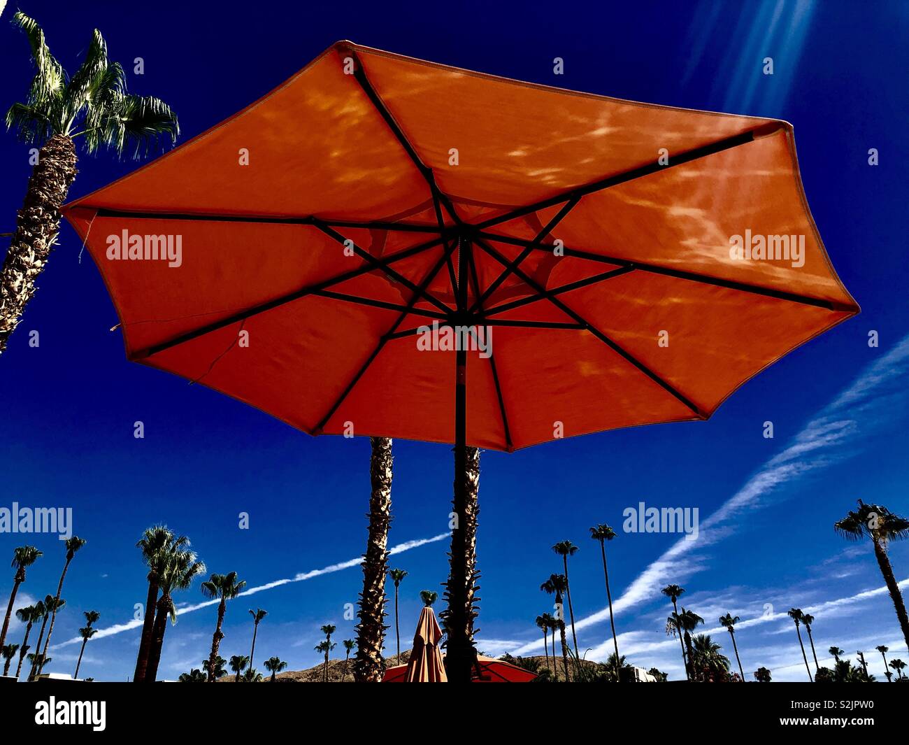 Parapluie Orange ciel bleu Banque D'Images