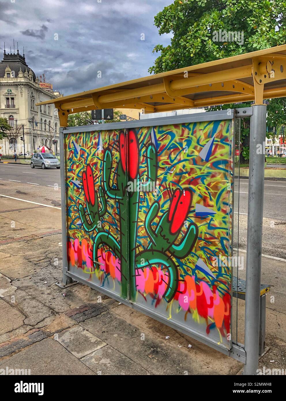 Un abri-bus au centre-ville de Rio de Janeiro, Brésil. Banque D'Images