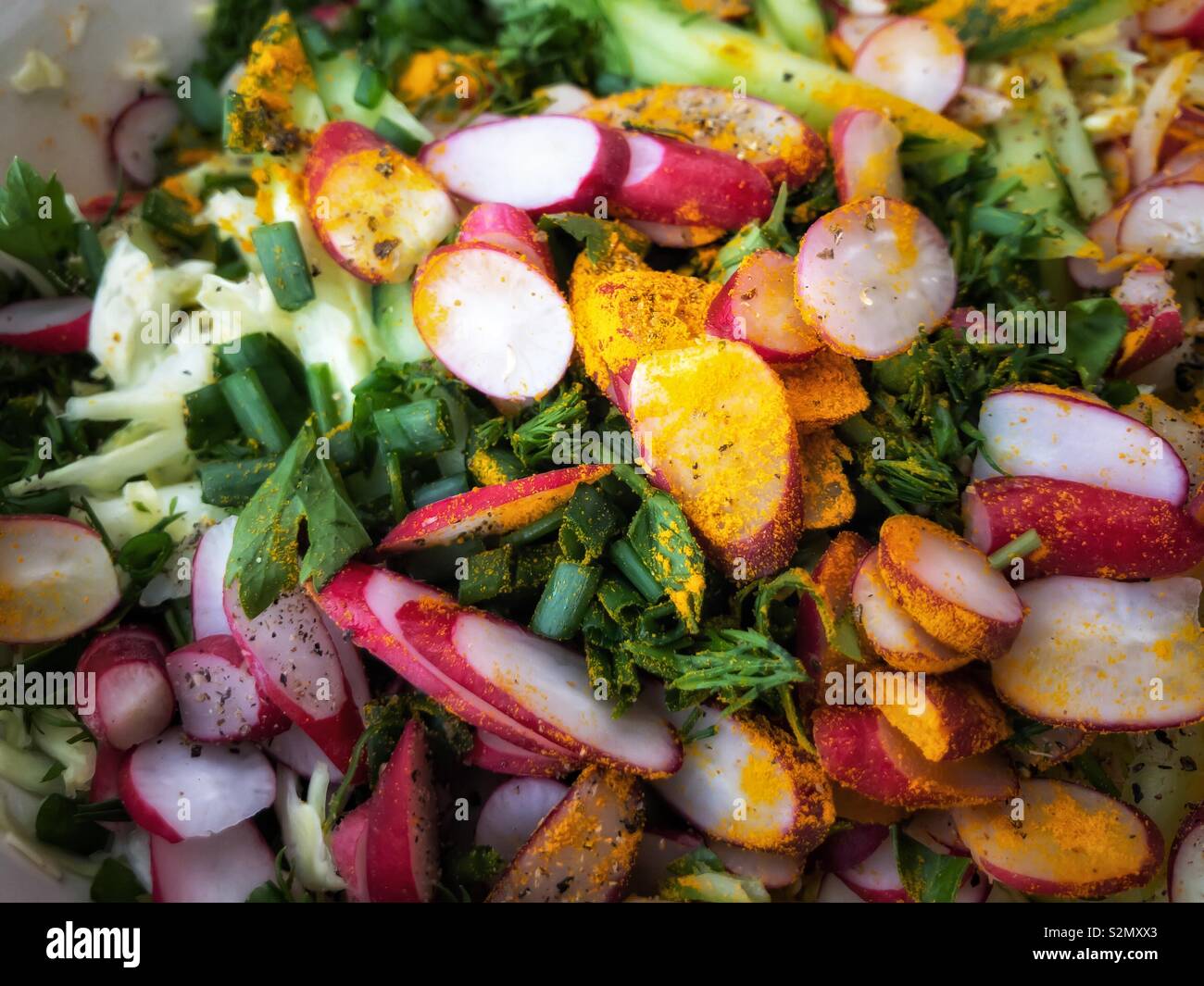 Fermer la vue sur les ingrédients pour la salade de légumes de printemps Banque D'Images