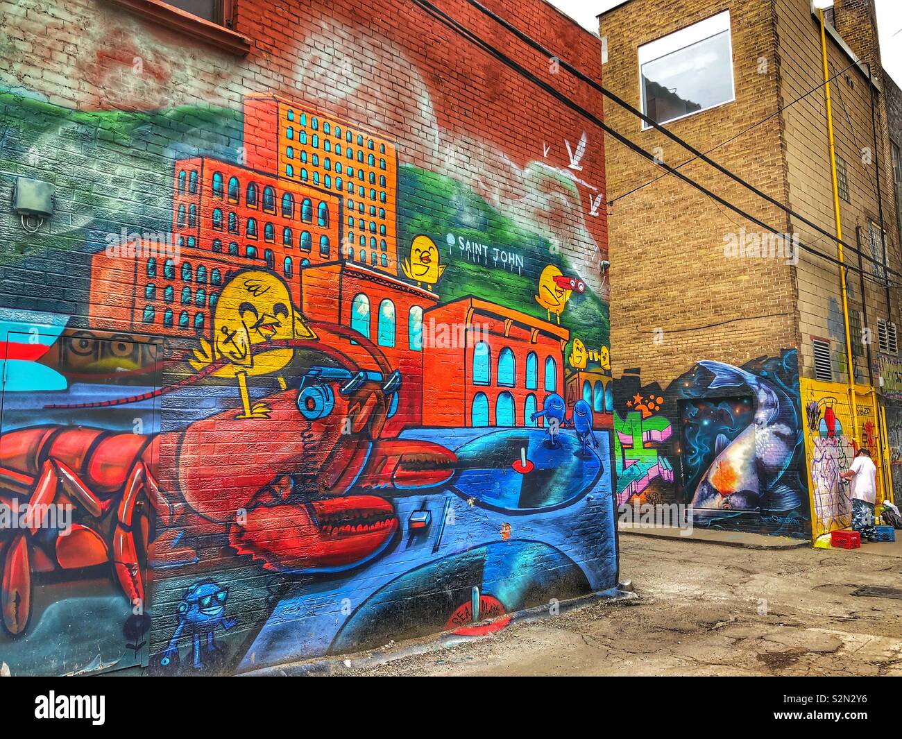 Street art Graffiti urbain dans l'allée au centre-ville de Toronto, Canada - Image de stock capturée avec un smartphone