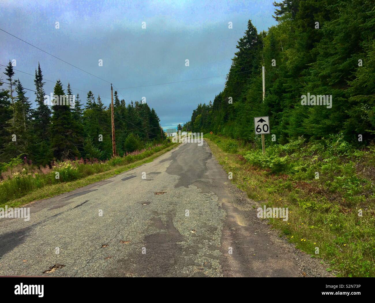 Patched up road in New Brunswick Canada Banque D'Images
