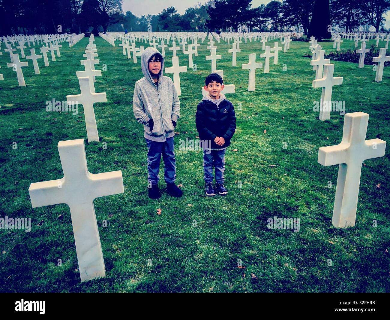 Colleville-sur-mer cimetière américain de la seconde guerre mondiale 2. Débarquement en Normandie - Image de stock capturée avec un smartphone