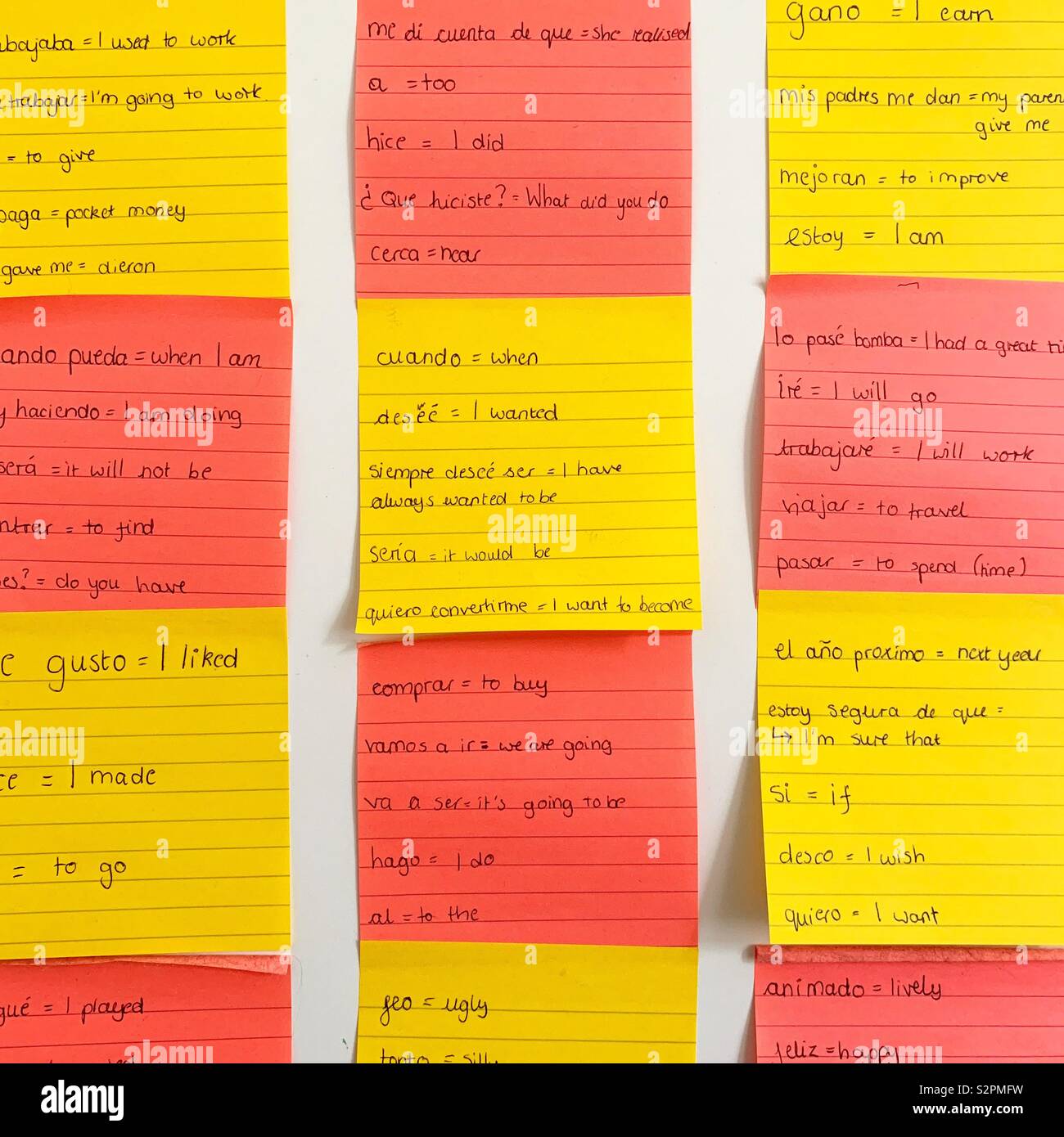 Notes de révision espagnol - Image de stock capturée avec un smartphone