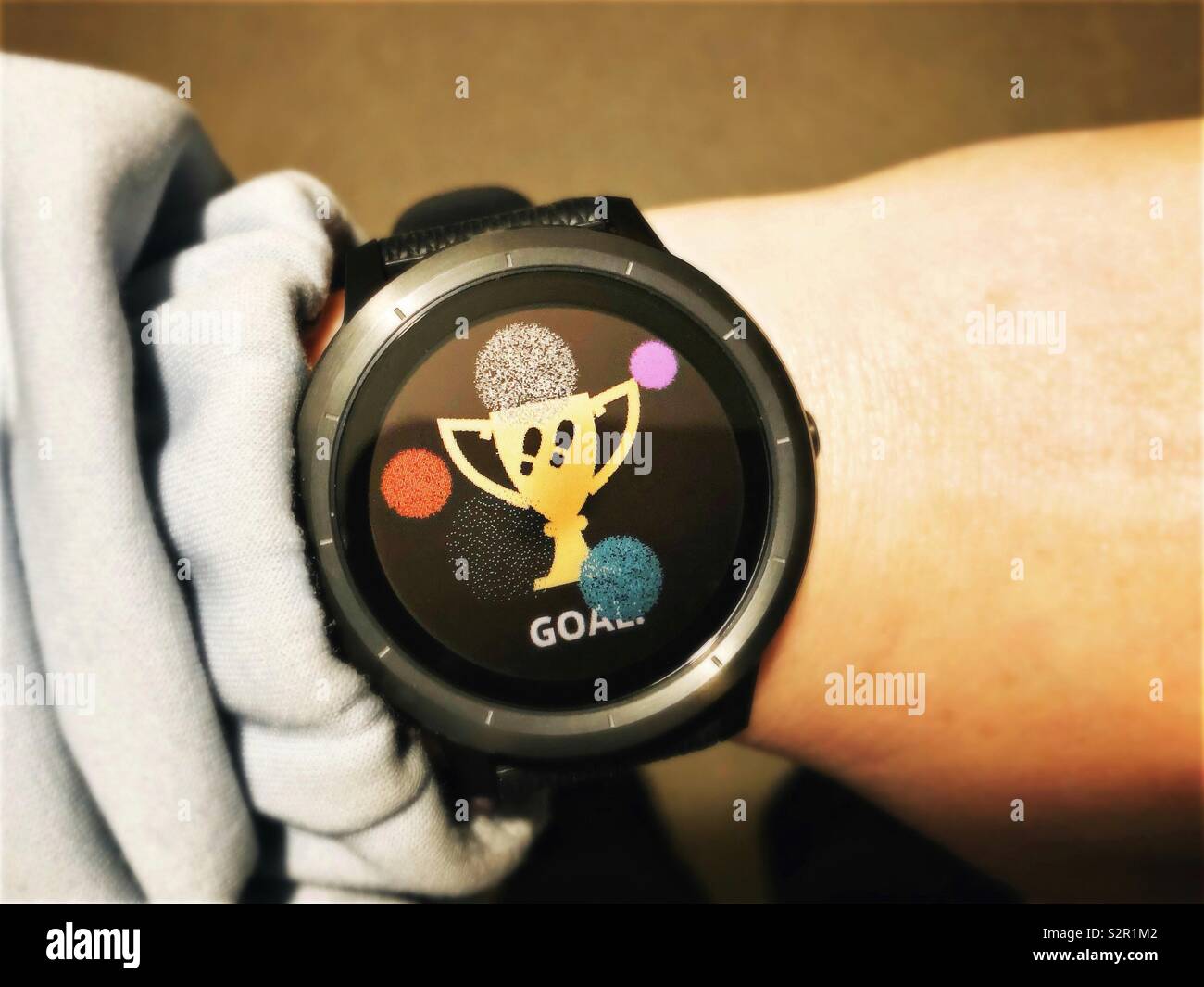 Objectif atteint de notification sur le sports watch Banque D'Images