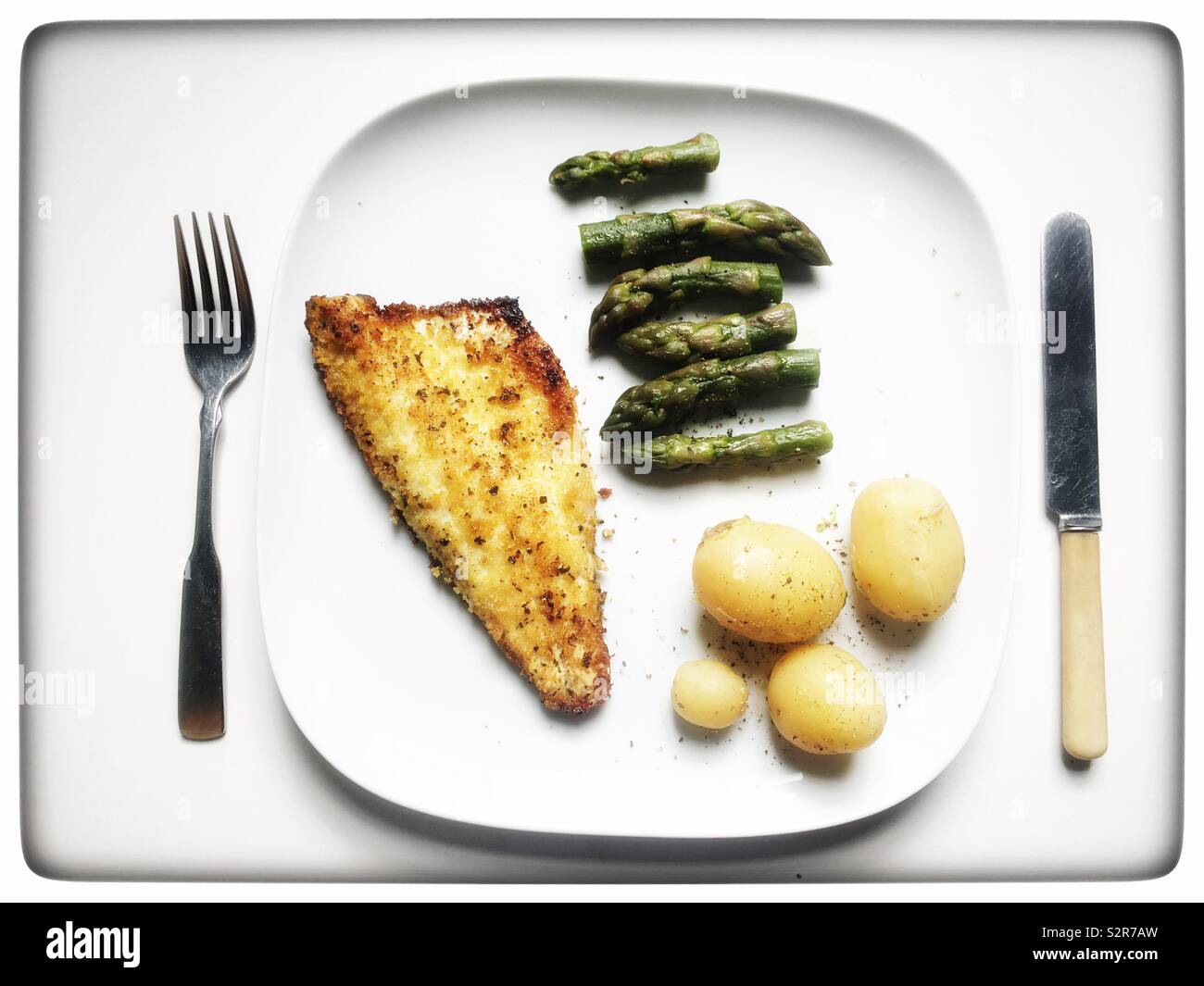 Le bar jardin d'asperges et de pommes de terre nouvelles Banque D'Images