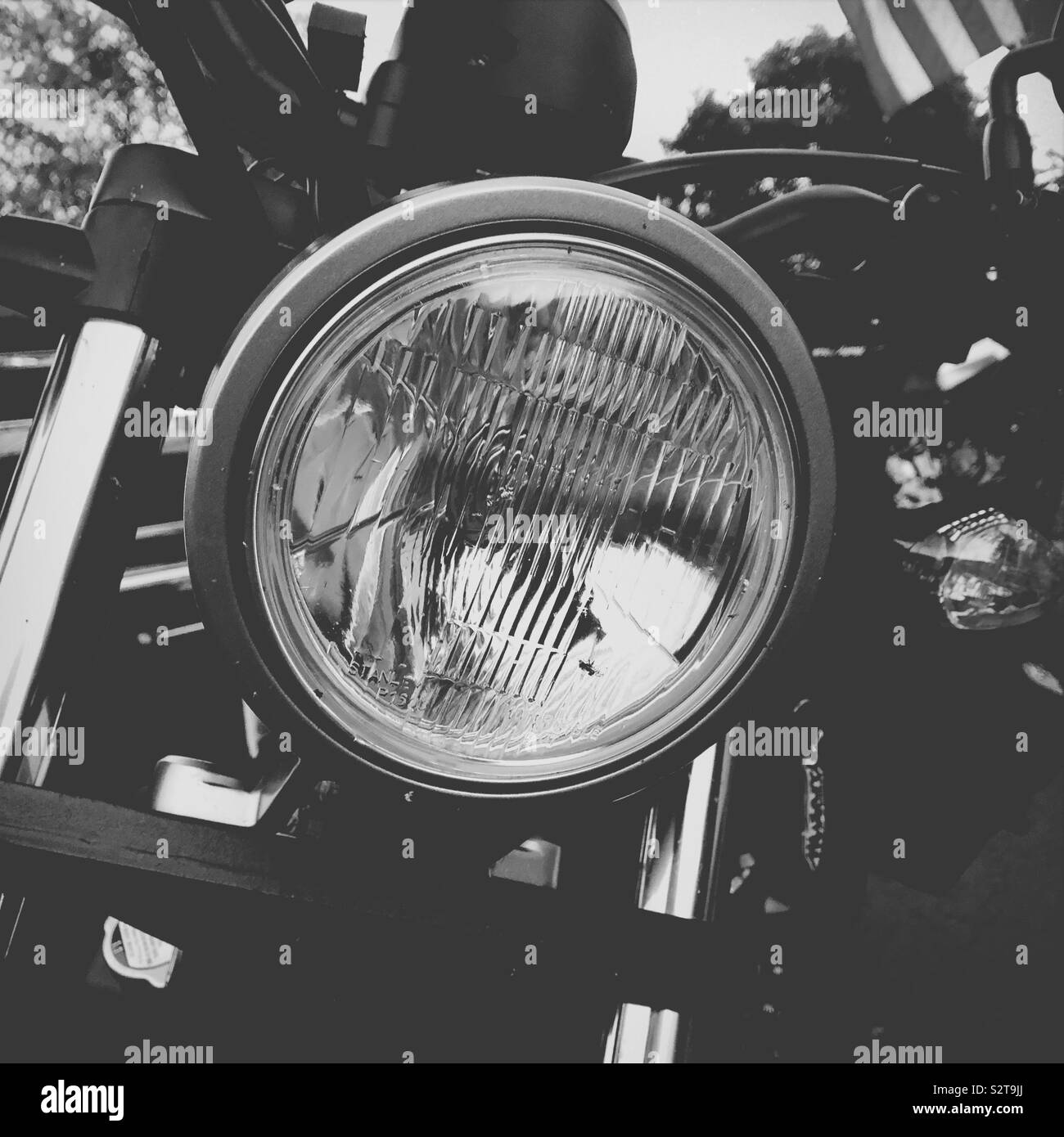 Phare de moto en noir et blanc Banque D'Images