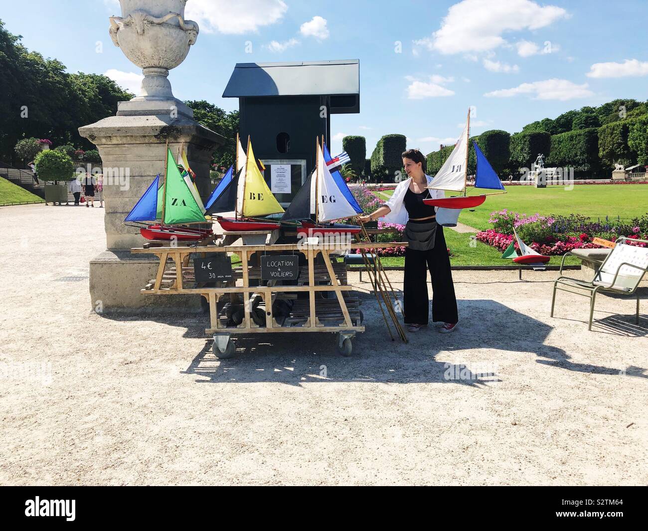 Vintage toy location de bateau pour les enfants, Jardin du Luxembourg, Paris, France Banque D'Images