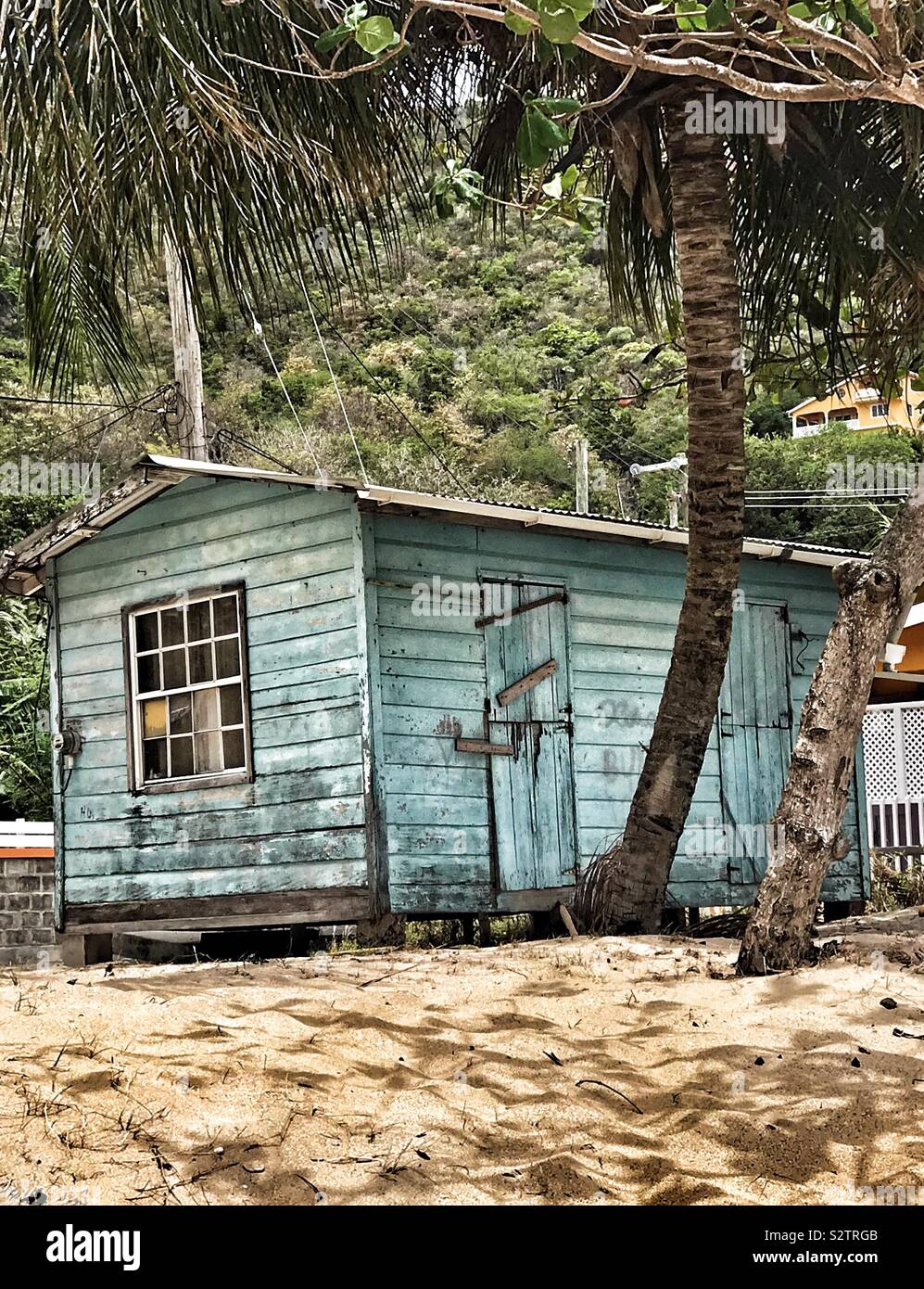 Cabane de plage sur la plage de la baie inférieure, Bequia St.Vincent et les Grenadines Banque D'Images