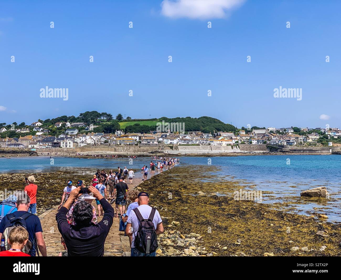 La chaussée au St Michael's Mount dans Cornwall Marazion - Image de stock capturée avec un smartphone