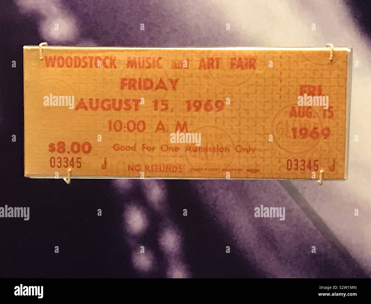 Un ticket pour l'original Woodstock Music and Art Fair au Bethel Woods Center Museum Banque D'Images