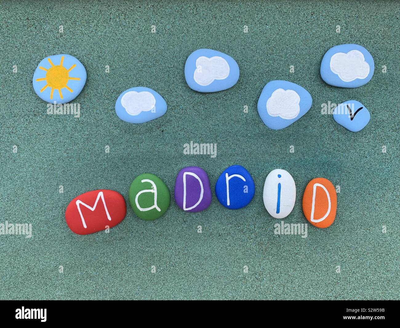 Madrid, Espagne, souvenirs créatifs avec plus de pierres de couleur sable vert Banque D'Images