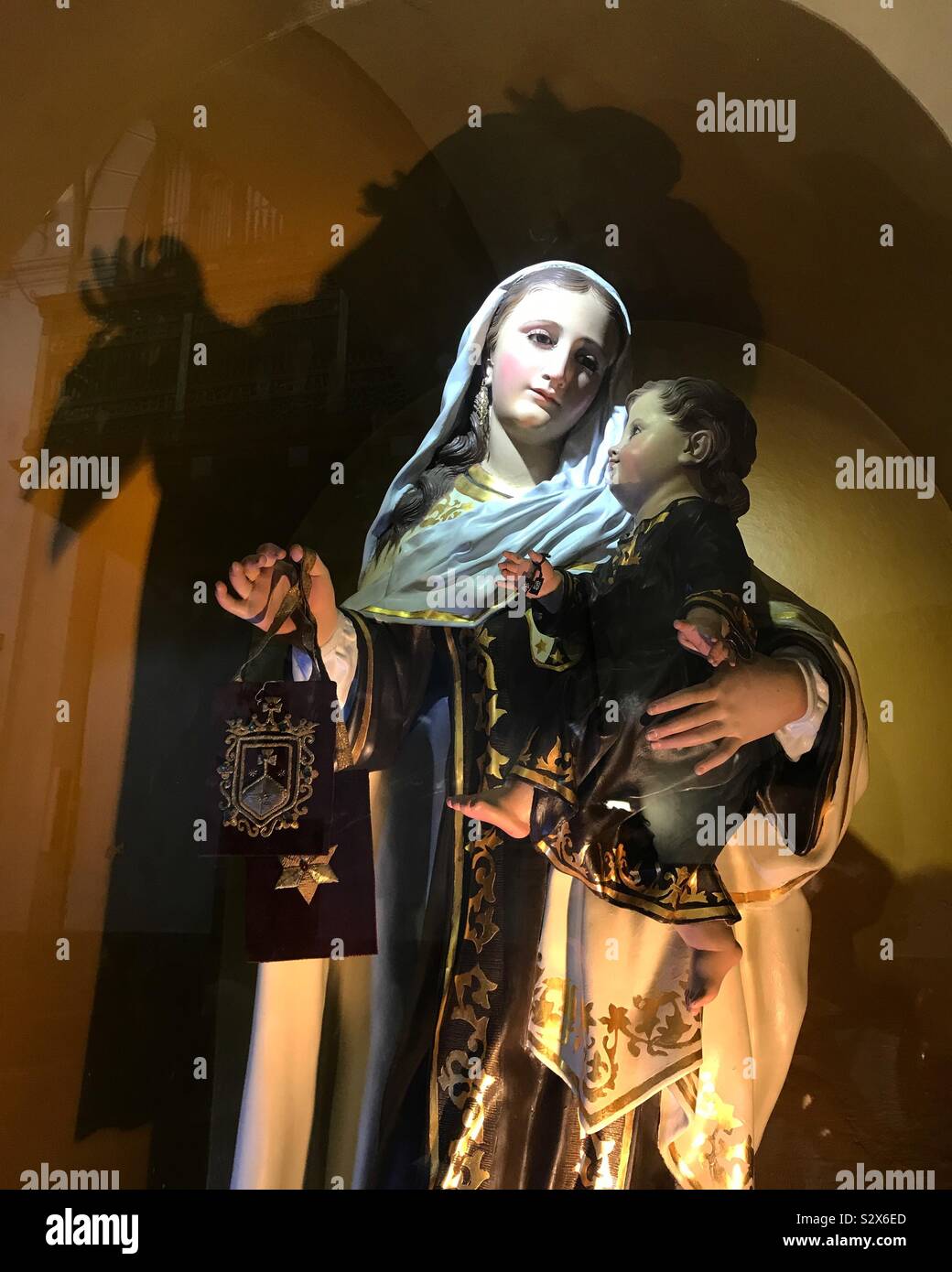 Une image de la Vierge du Carmel est affiché dans une église de San Angel, Mexico, Mexique Banque D'Images