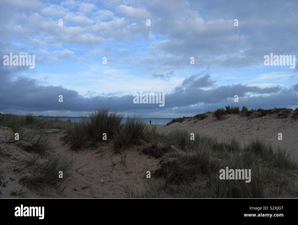 Studland beach sand grass crépuscule Banque D'Images