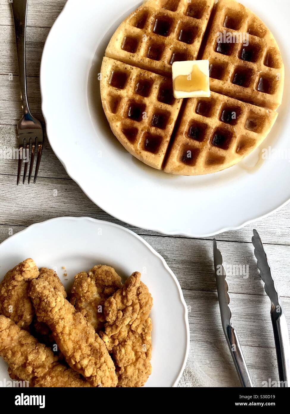 Le poulet et gaufres Banque D'Images