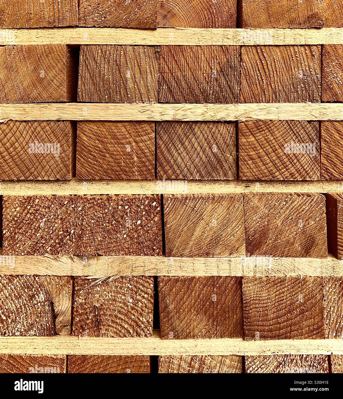 Grain fin de morceaux de bois empilés. Banque D'Images