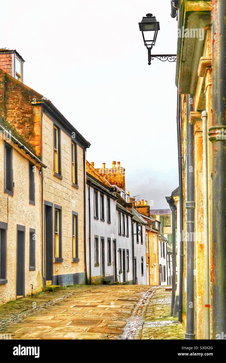 Pavé Lane, Hill, Street, Irvine, Ayrshire, Écosse, ROYAUME-UNI - Image de stock capturée avec un smartphone