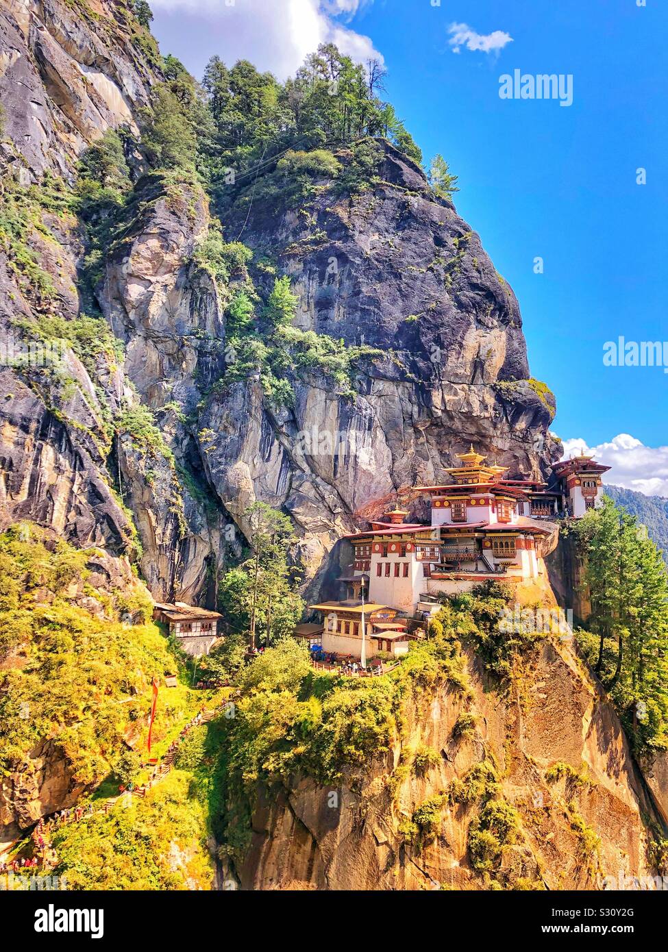 Le nid du tigre monastère au Bhoutan. Banque D'Images