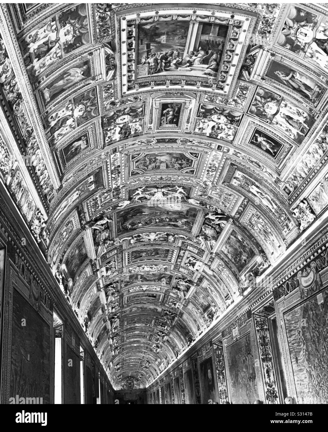 Galerie des cartes du Vatican en noir et blanc Banque D'Images