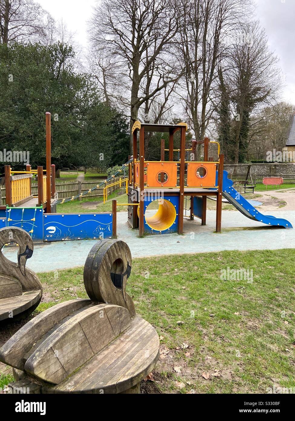 Aire de jeux pour enfants à l'abbaye de Kearsney, dans le Kent. Prise le 5 février 2020. Banque D'Images