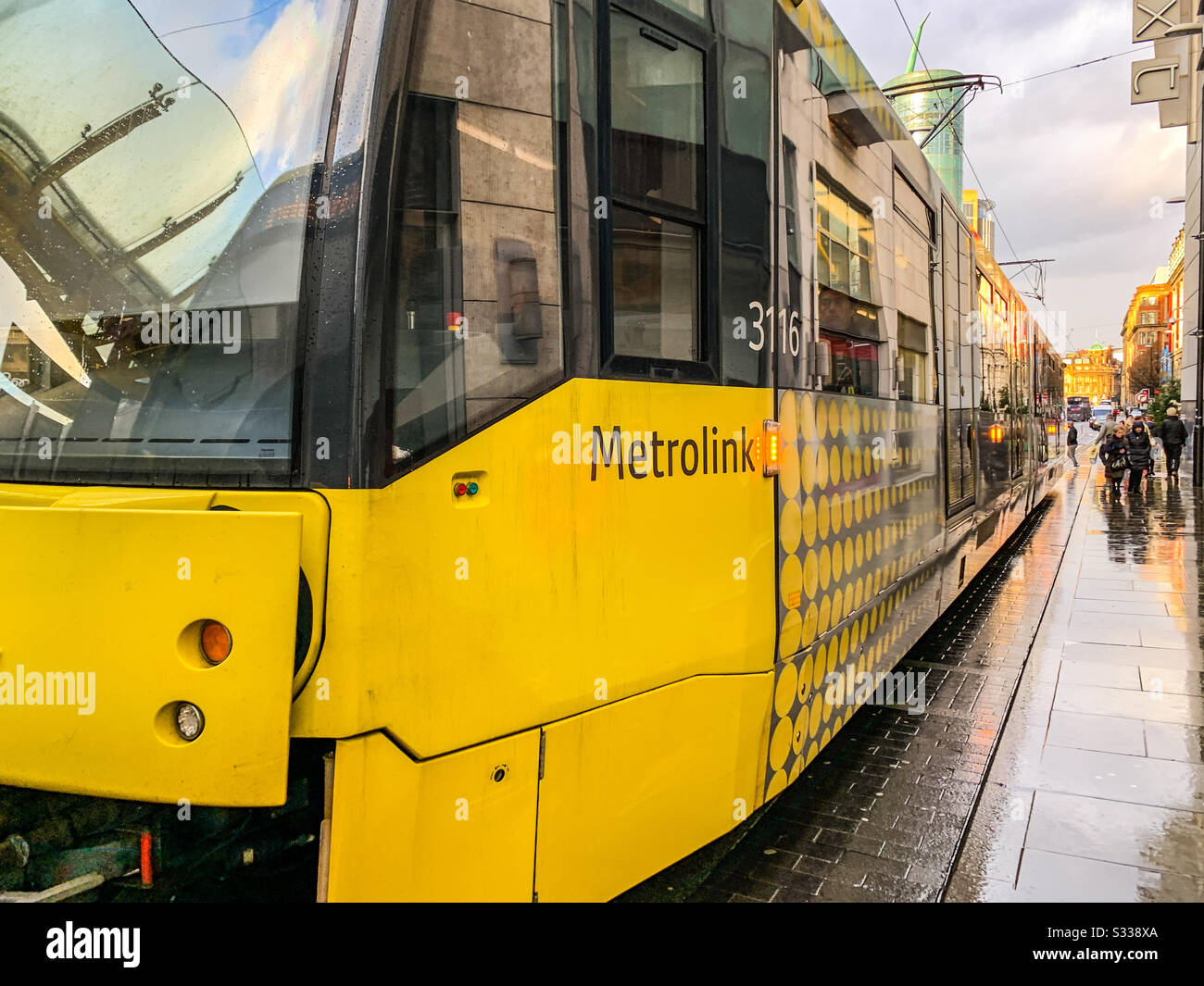 Tramway Metrolink à Manchester City Centre Banque D'Images