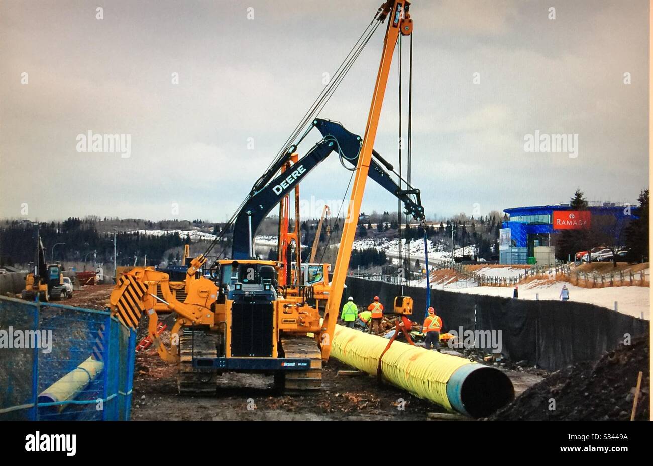 Gazoduc, construction, près de Cochrane, Alberta, Canada. Banque D'Images