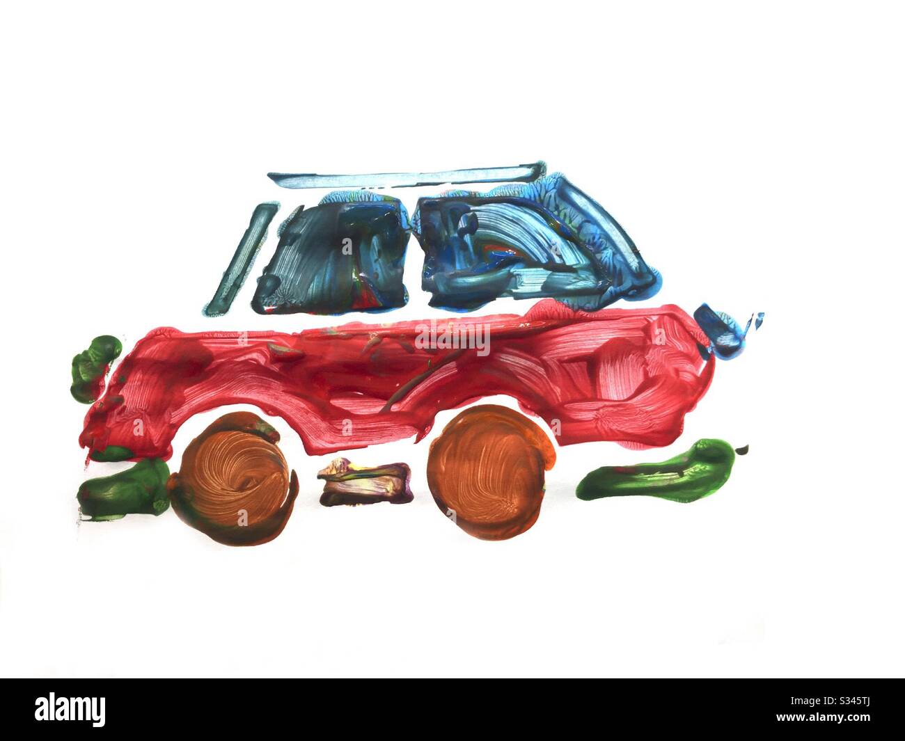 Photo peinte à la main pour enfants, car isolée sur un fond blanc - Image de stock capturée avec un smartphone