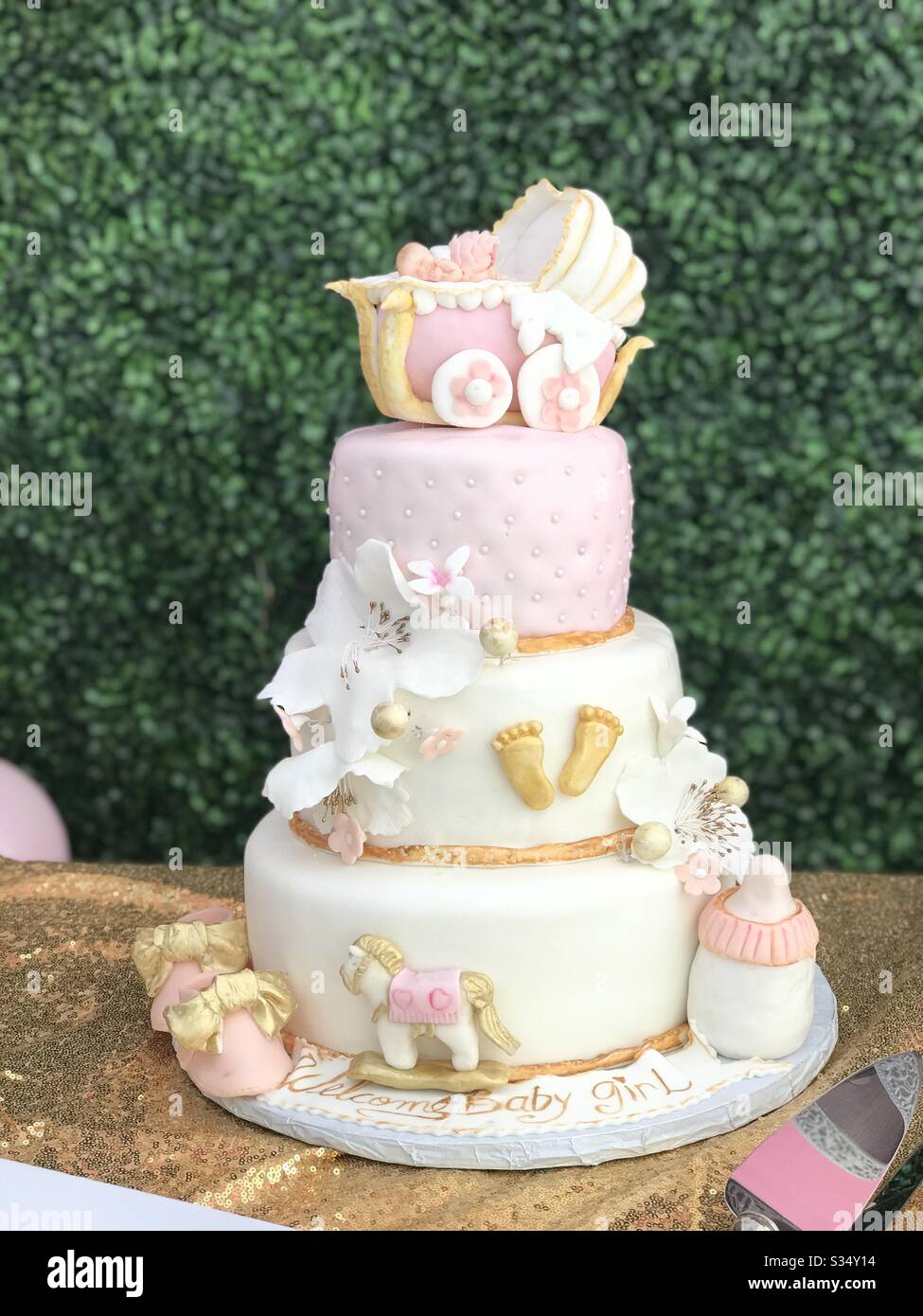 Gateau De Douche De Bebe Pour Une Fille Superbe Topper A Gateaux Et Decor A Gateaux Photo Stock Alamy