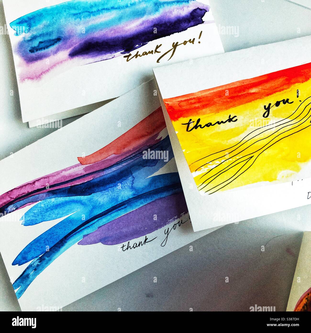 Cartes De Remerciement Peintes A La Main A L Aquarelle Originale Photo Stock Alamy