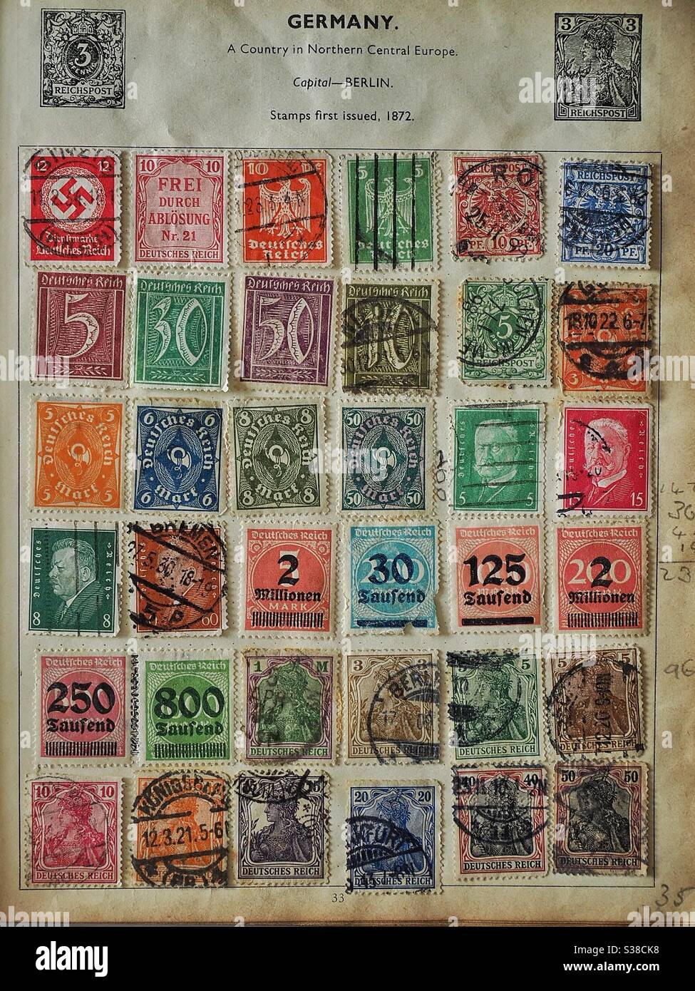 Timbres allemands d'avant-guerre Banque D'Images