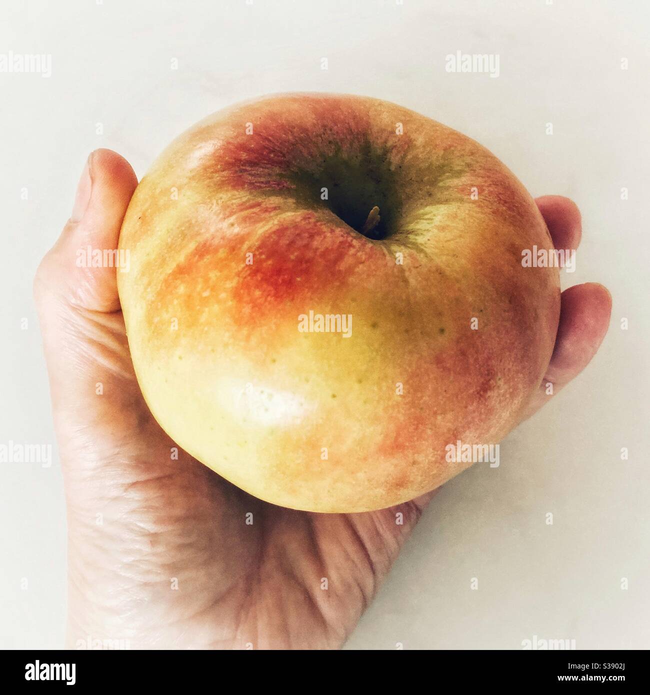 Une main tenant une grande pomme - Image de stock capturée avec un smartphone