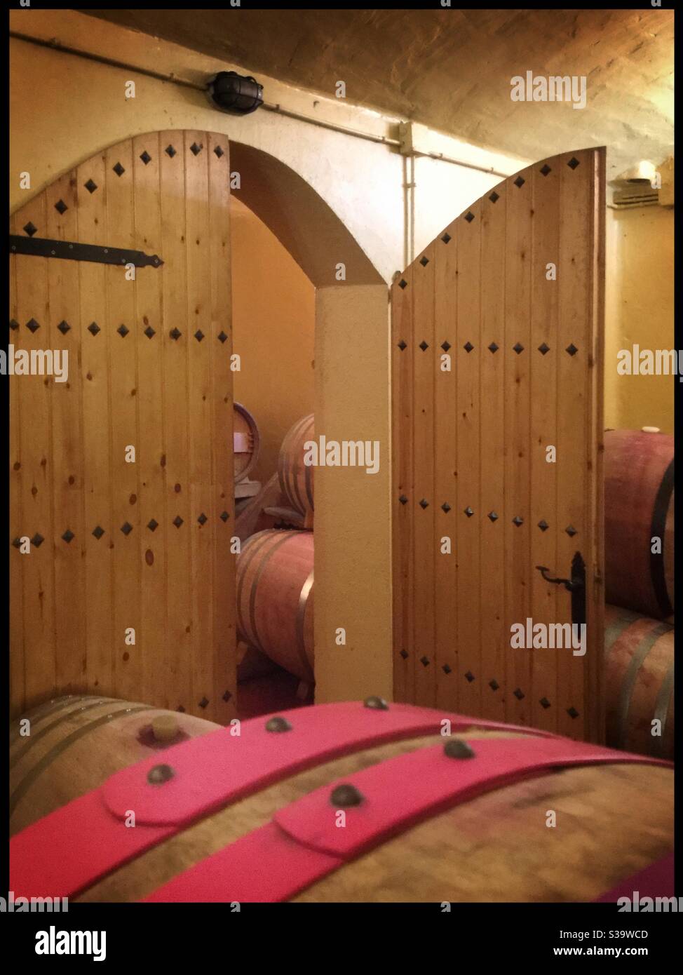 Barrel Room dans un domaine viticole de DO Terra Alta, Catalogne, Espagne. Banque D'Images