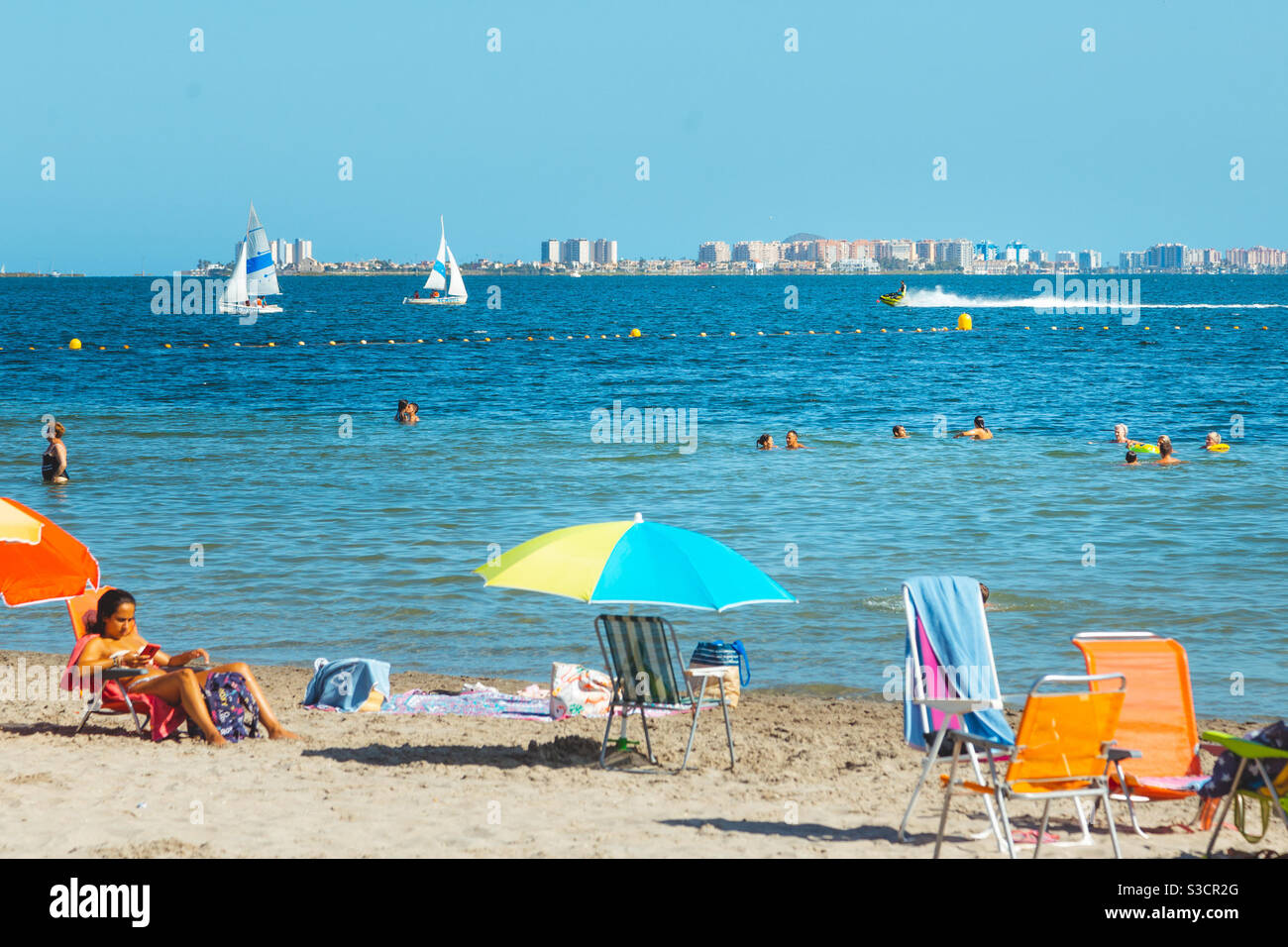 Vue sur la plage Mar Menor Espagne Banque D'Images