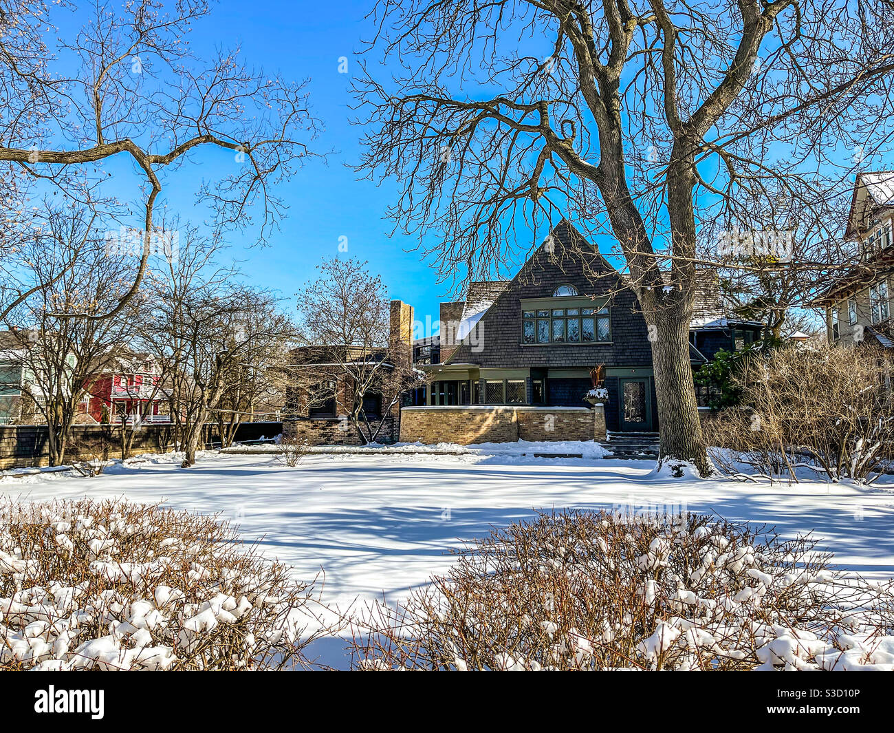 Frank Lloyd Wright Accueil et Studio en hiver. Oak Park, Illinois. Banque D'Images
