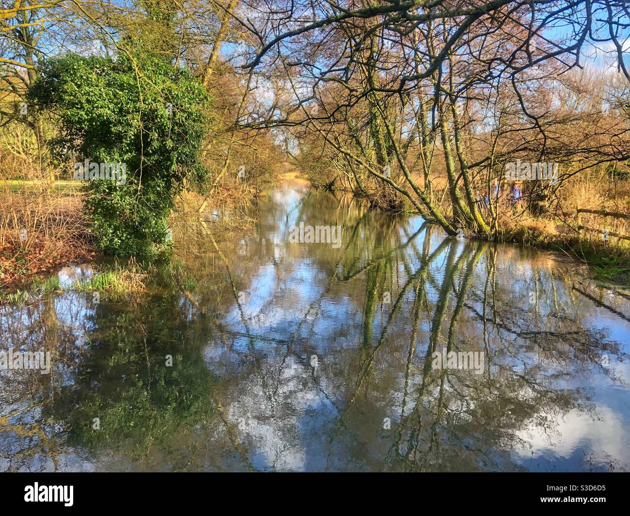 Rivière Itchen navigation depuis la réserve naturelle de Winnall Moors, Winchester, Hampshire - Image de stock capturée avec un smartphone