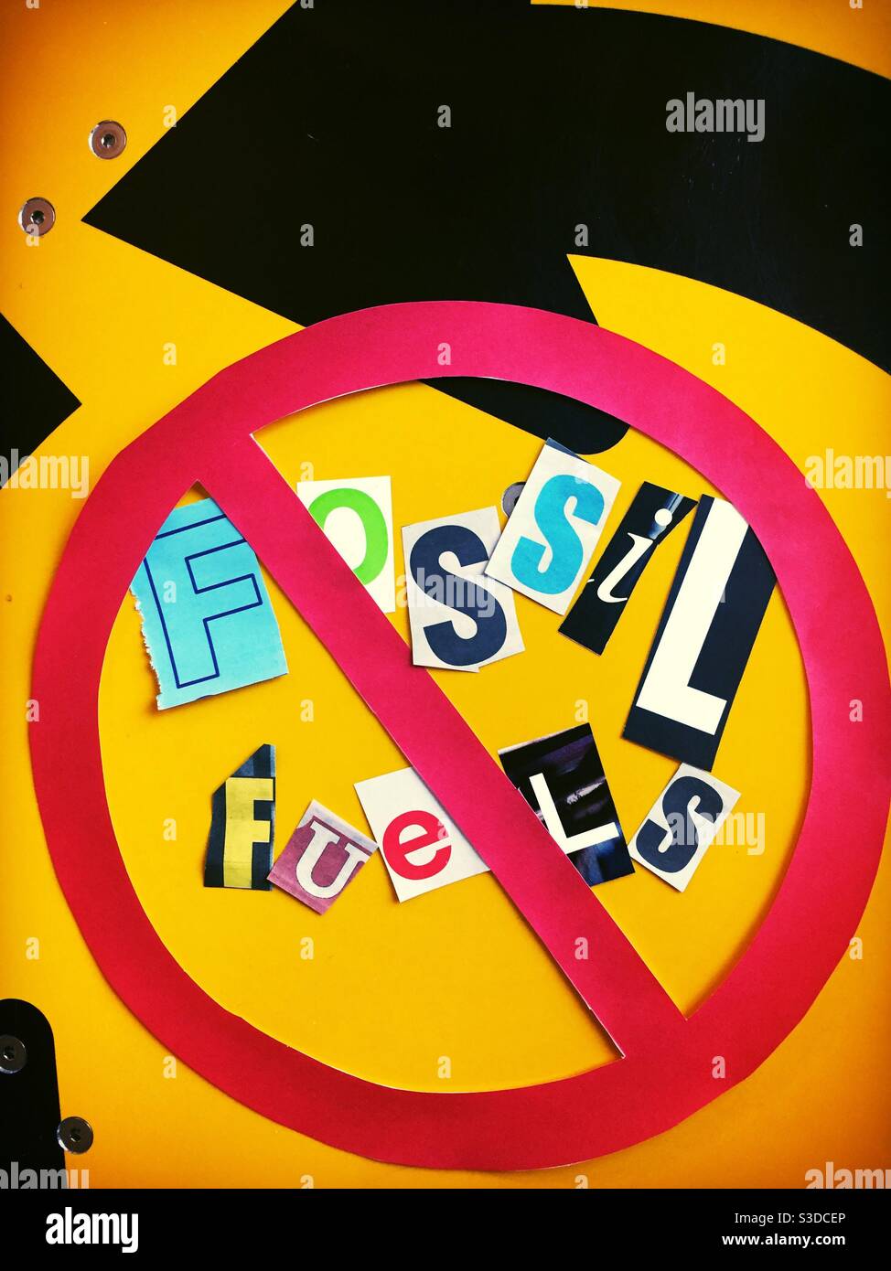 Annuler les combustibles fossiles en rançon note typographie à l'intérieur du symbole international no, Etats-Unis Banque D'Images