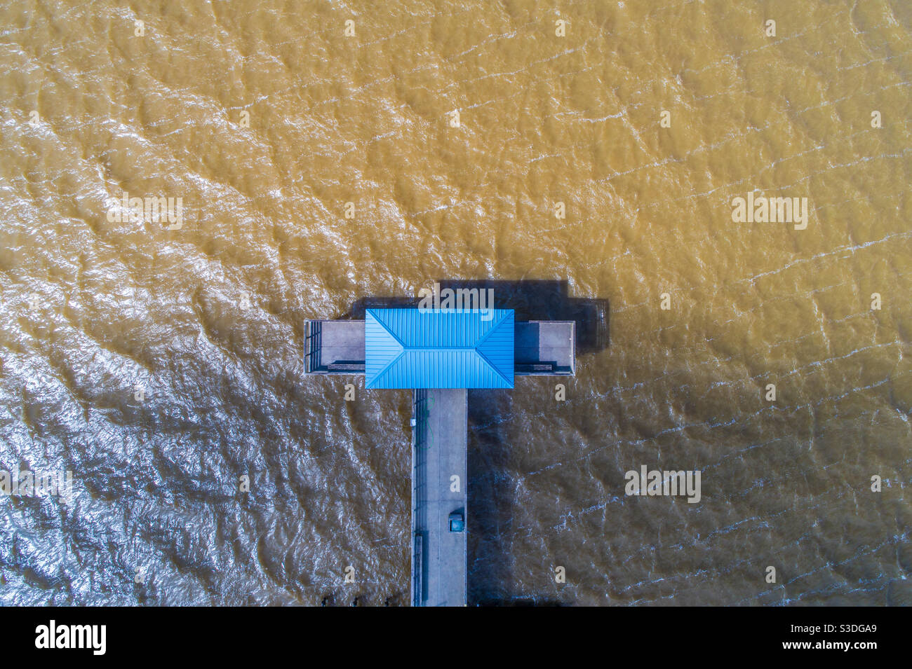 Vue aérienne de la jetée de Mayday sur la baie de Mobile Banque D'Images