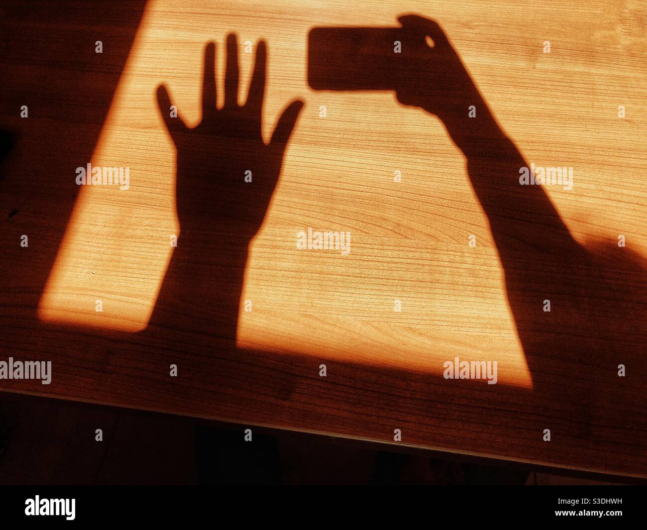 Ombre des mains pendant la prise de photos avec un smartphone Banque D'Images