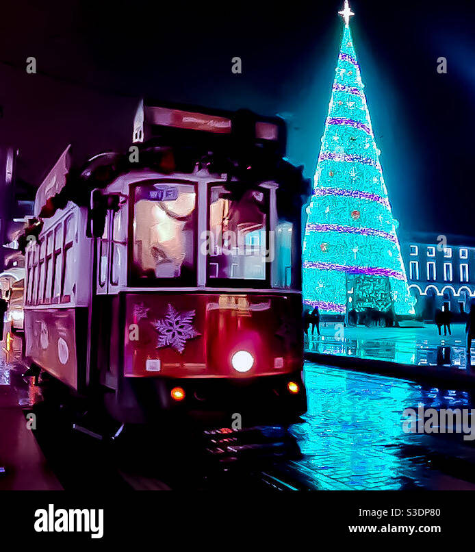 Tramway de Noël - Lisbonne -2019 Banque D'Images