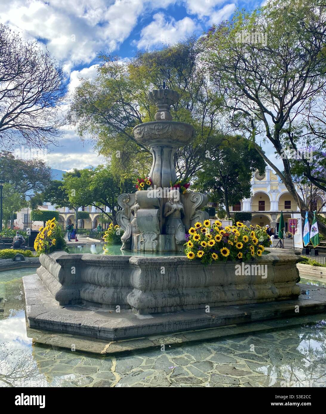 Fontaine de la Sirène d’Antigua, le parc central du Guatemala Banque D'Images