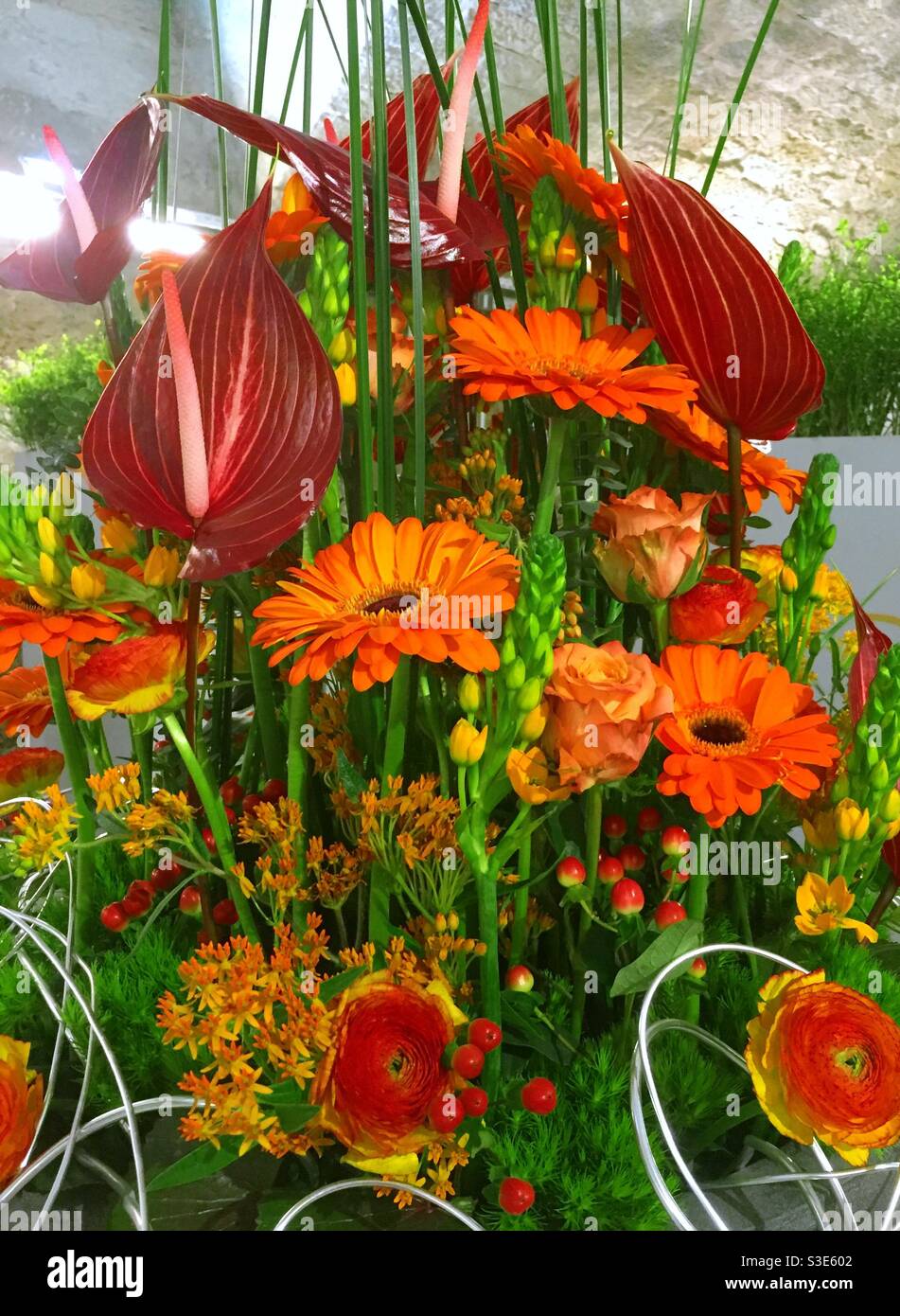 Beau bouquet de fleurs coloré en rouge et orange - Image de stock capturée avec un smartphone