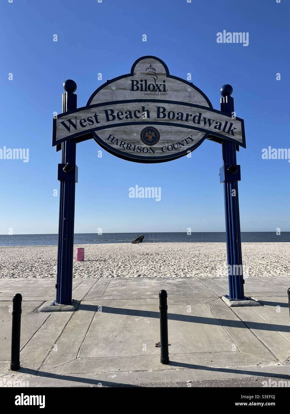 Panneau West Beach Boardwalk Biloxi Mississippi Banque D'Images