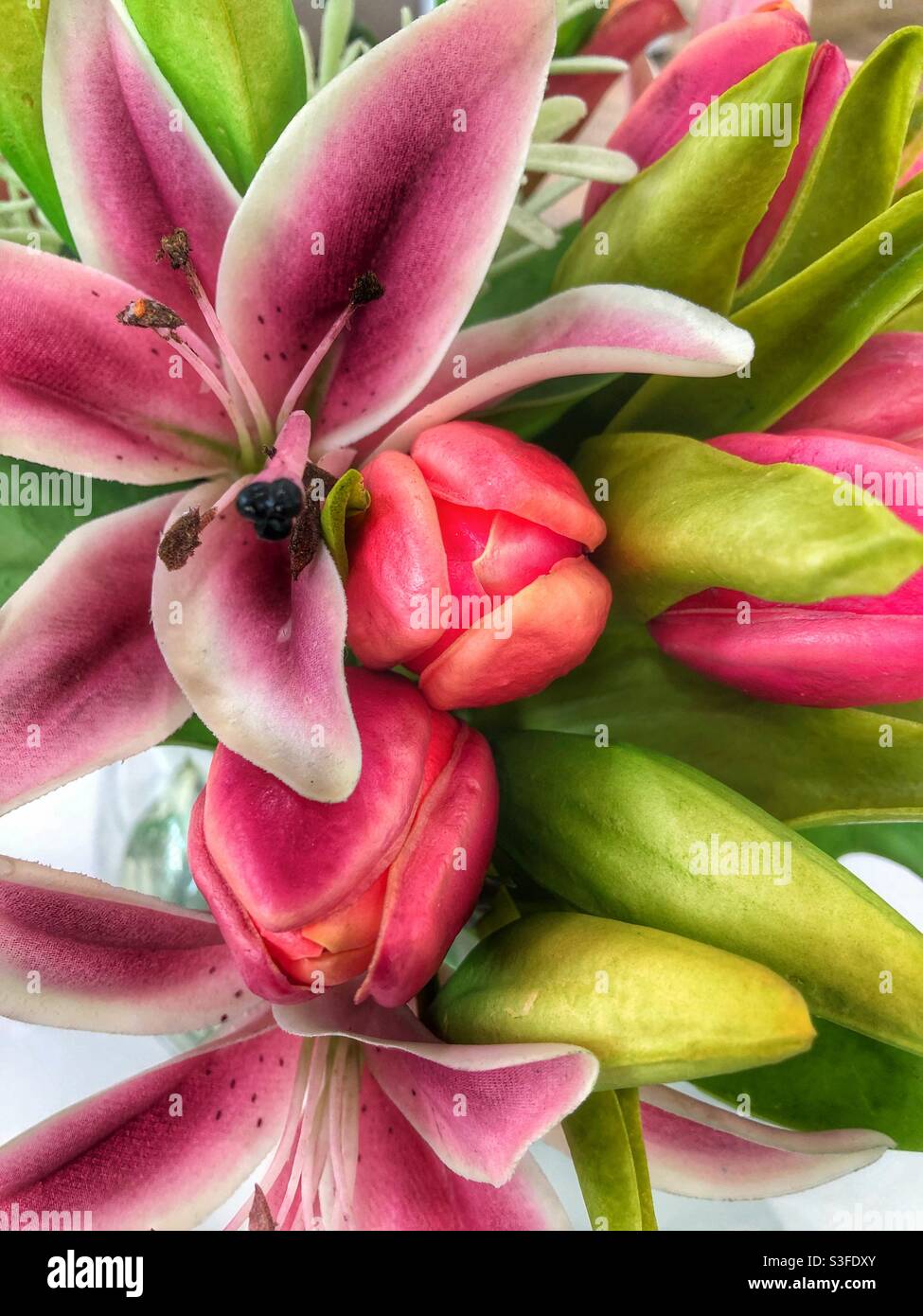 Beau bouquet de fleurs roses. - Image de stock capturée avec un smartphone