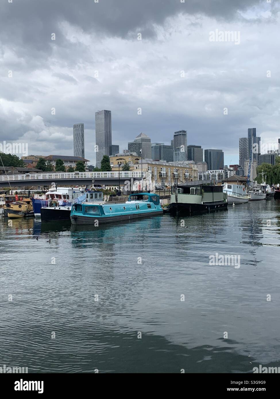 Vue sur Londres depuis les quais commerciaux de Surrey Banque D'Images