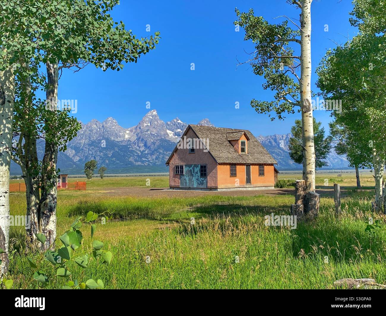 La maison rose à Mormons Rrow dans le parc national de Teton Banque D'Images