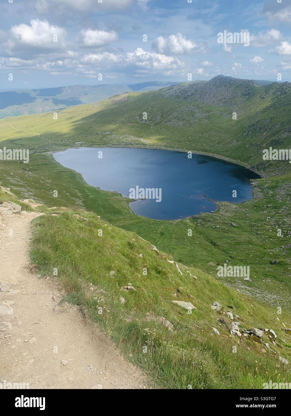 Vue sur le lac du tarn rouge depuis le sommet de Helvellyn Banque D'Images