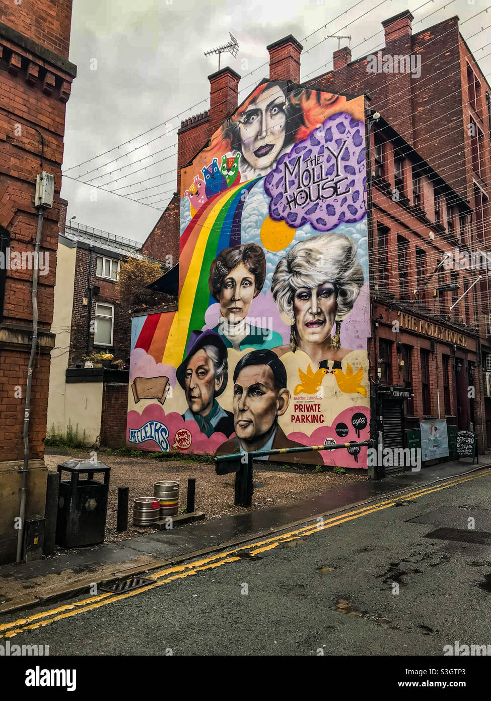 Street art, le village, Manchester Banque D'Images