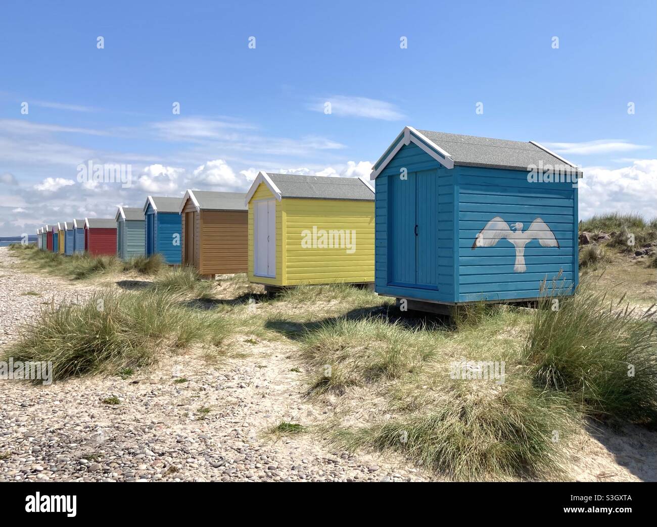 Cabanes de plage Findhorn Banque D'Images