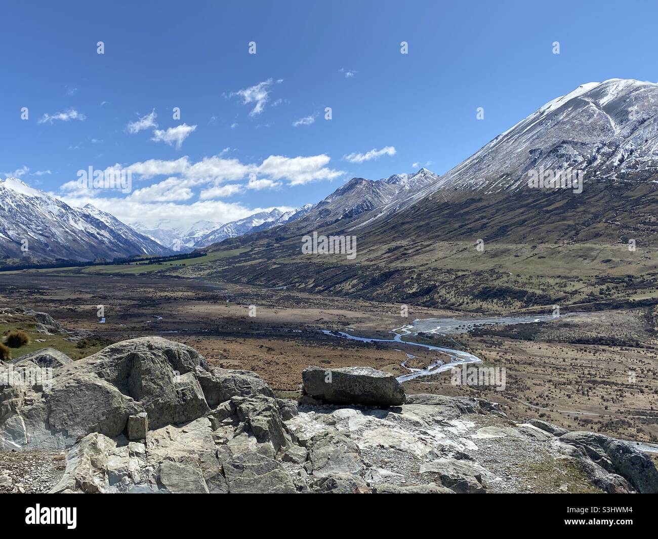 Vue sur les Alpes du Sud de la Nouvelle-Zélande Banque D'Images